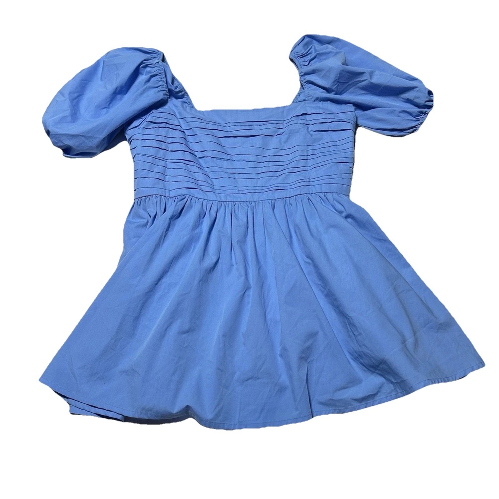 ABERCROMBIE & FITCH Emerson Poplin XL Petit XLP Puff Sleeve Mini Dress Sky‎ Blue